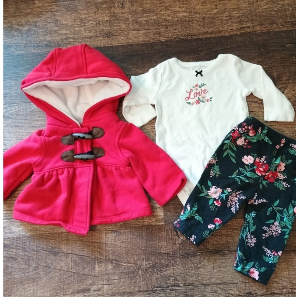 Carter's Newborn baby girl 3 piece matching outfit set bundle with  coat floral